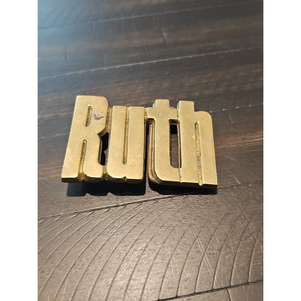 1970s‎ Ruth Name Solid Brass Metal Vintage Belt Buckle ROC Taiwan 4740 2" X 3"